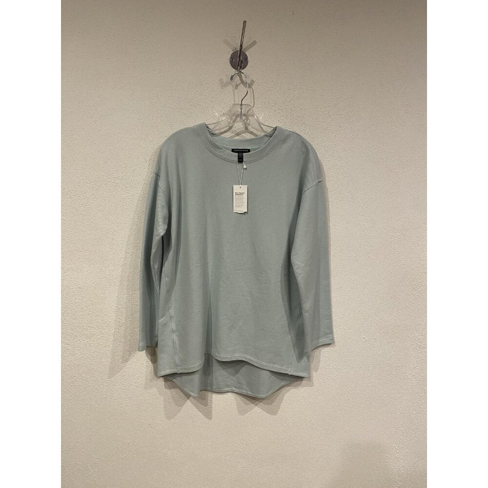 Eileen Fisher Tunic Shirt Womens XS Blue Crew Neck Long Sleeve Knit Top